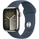 Apple Watch Series 9 GPS + Cellular 45mm Silver Stainless Steel Case with Sport Band M/L Storm Blue