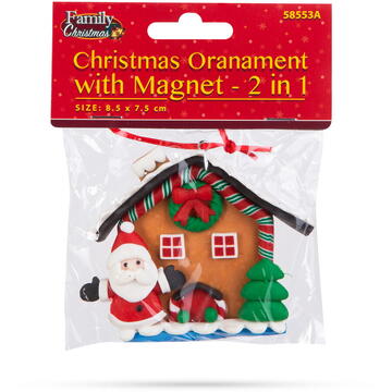 Familly Christmas Decor magnetic de Craciun - 2 in 1 - casa de turta dulce cu Mos Craciun - 85 x 75 mm