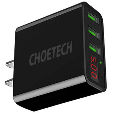 Incarcator de retea choetech C0026, priza SUA, 3x USB-C cu afisaj digital 15W