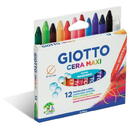 Creioane cerate din plastic, 12 culori/cutie, GIOTTO Cera Maxi