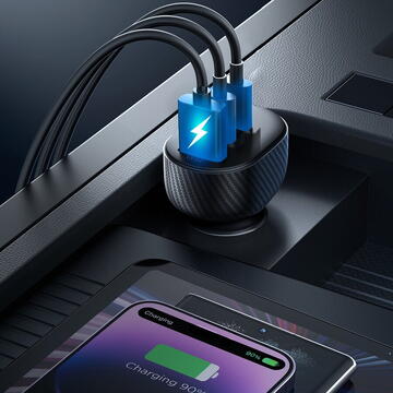 Joyroom JR-CCD04 30W 2x USB-C USB-A car charger with display - black