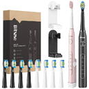 Bitvae Sonic toothbrushes with tips set and 2 toothbrush holders Bitvae D2+D2 (pink and black)