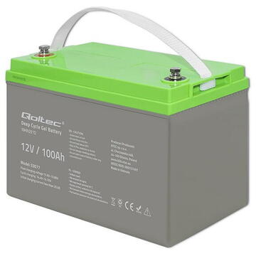 Qoltec 53077 Deep Cycle Gel Battery | 12V | 100Ah | 30.5kg