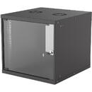 Intellinet Network Cabinet, Wall Mount (Basic), 9U, Usable Depth 500mm/Width 485mm, Black, Flatpack, Max 50kg, Glass Door, 19