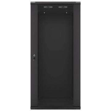 Lanberg wall-mounted installation rack cabinet 19'' 27U 600x600mm black (glass door)