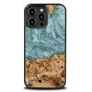 Wood and Resin iPhone 14 Pro Max Bewood Unique Uranus Case - Blue and White