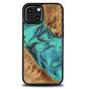 Wood and Resin Case for iPhone 13 Mini Bewood Unique Turquoise - Turquoise Black