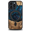 Wood and Resin Case for iPhone 13 Pro MagSafe Bewood Unique Neptune - Navy Blue and Black