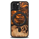 Wood and Resin Case for iPhone 13 Mini MagSafe Bewood Unique Orange - Orange and Black