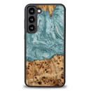 Wood and resin case for Samsung Galaxy S23 Plus Bewood Unique Uranus - blue and white