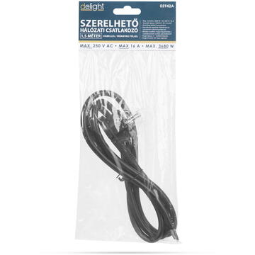 Delight Ștecher cu clemă de plastic - cablu de 1,5 metri - 3 x 1,5 mm2 - negru