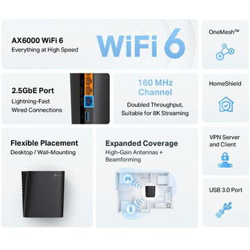 Router wireless TP-LINK WI-FI 6 ROUTER GB AX6000 ARCHER AX80