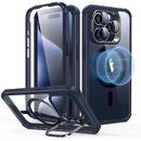 Husa pentru iPhone 15 Pro Max + Folie - ESR Armor Tough Kickstand HaloLock - Clear Dark Blue