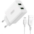XO Wall charger XO L119 2x USB-A, Lightning cable, 18W (white)