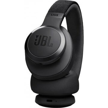 JBL Casti audio wireless over-ear, LIVE 770NC, True Adaptive NC, Bluetooth, Multi-Point, Negru