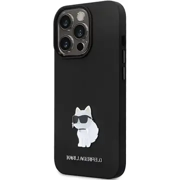 Husa Karl Lagerfeld KLHCP14LSMHCNPK case for iPhone 14 Pro - black Silicone C Metal Pin