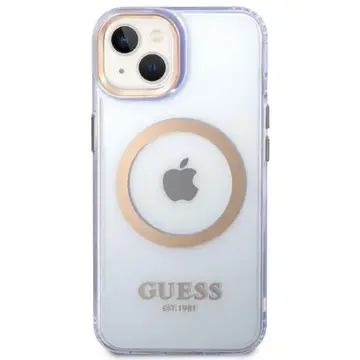 Husa Guess GUHMP14SHTCMU iPhone 14 6.1&quot; purple/purple hard case Gold Outline Translucent MagSafe