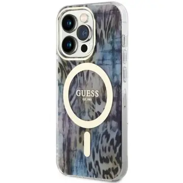 Husa Guess GUHMP14XHLEOPWB iPhone 14 Pro Max 6.7" blue/blue hardcase Leopard MagSafe