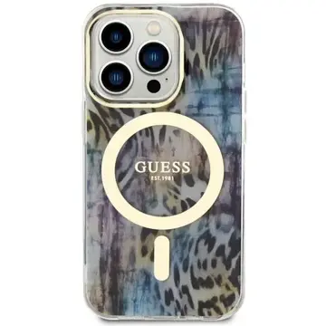 Husa Guess GUHMP14XHLEOPWB iPhone 14 Pro Max 6.7" blue/blue hardcase Leopard MagSafe