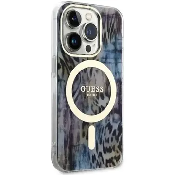 Husa Guess GUHMP14XHLEOPWB iPhone 14 Pro Max 6.7" blue/blue hardcase Leopard MagSafe