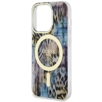 Husa Guess GUHMP14XHLEOPWB iPhone 14 Pro Max 6.7" blue/blue hardcase Leopard MagSafe