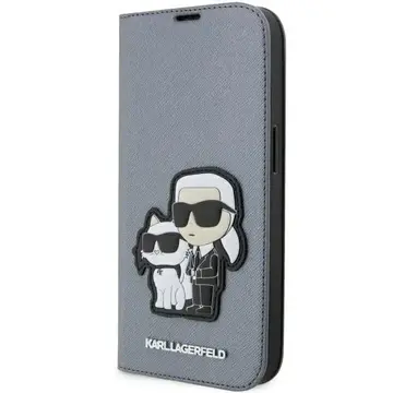 Husa Karl Lagerfeld KLBKP14XSANKCPG iPhone 14 Pro Max 6.7&quot; bookcase silver/silver Saffiano Karl &amp; Choupette