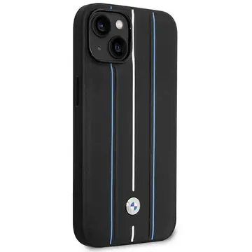 Husa Case BMW BMHCP14S22RVSK iPhone 14 6.1" black/black hardcase Leather Stamp Blue Lines