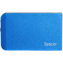 RACK extern SPACER, pt HDD/SSD, 2.5 inch, S-ATA, interfata PC USB 3.0, Husa piele sintetitca, aluminiu, albastru, 