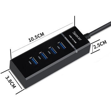 HUB extern SPACER, porturi USB: USB 3.0 x 4, conectare prin USB 3.0, negru, 45507057 "SPH-4USB30-01"   (timbru verde 0.8 lei)