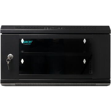 CABINET 19" SPACER    6U 500x450mm, fixare pe perete, Flatpack (dezasamblat),  Black, usa sticla cu blocare, panouri detasabile, otel 1mm, sarcina maxima 25Kg, "SPCW-6U-450-BK-02"