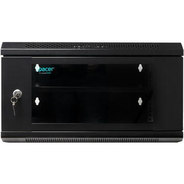 CABINET 19" SPACER    6U 500x450mm, fixare pe perete, Flatpack (dezasamblat),  Black, usa sticla cu blocare, panouri detasabile, otel 1mm, sarcina maxima 25Kg, "SPCW-6U-450-BK-02"