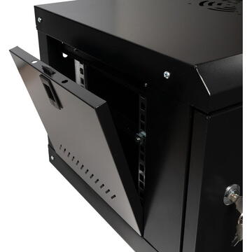 CABINET 19" SPACER    6U 500x450mm, fixare pe perete, Flatpack (dezasamblat),  Black, usa sticla cu blocare, panouri detasabile, otel 1mm, sarcina maxima 25Kg, "SPCW-6U-450-BK-02"