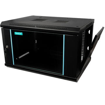 CABINET 19" SPACER    6U 600x450mm, fixare pe perete, Flatpack (dezasamblat),  Black, usa sticla cu blocare, panouri detasabile, otel 1.5mm, sarcina maxima 60Kg, "SPCW-6U-450-BK-03"