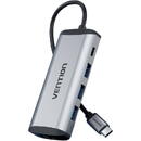 Vention USB-C to USB-C Docking Station, 3x USB3.0, PD 0.15m Vention THAHB, gray