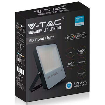 V-Tac REFLECTOR LED SMD 30W 137LM/W 4000K IP65  CIP SAMSUNG - NEGRU/GRI