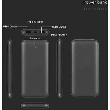 Baterie externa V-Tac POWER BANK 10000MAH CU CABLU 30CM TIP C  -  NEGRU