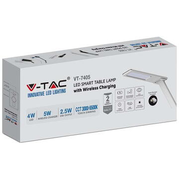 V-Tac LAMPA BIROU SMART 5W 3IN1 CU INCARCATOR INDUCTIV INCORPORAT - ALB