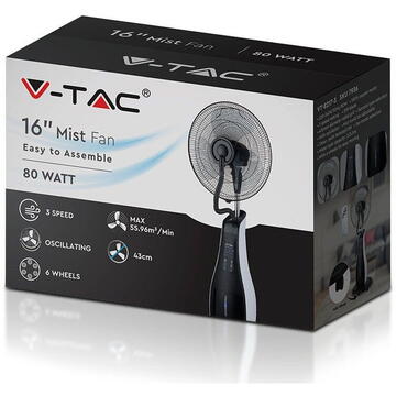 Ventilator V-Tac VENTILATOR CU PULVERIZARE CU REZERVOR 3.2L 80W - ALB/NEGRU