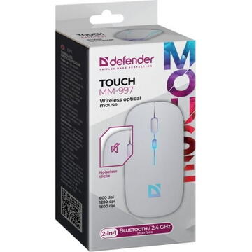 Mouse defender Mouse fara fir,  wireless, silent click TOUCH MM-997, 800/1200/1600DPI Alb
