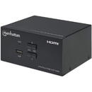 Manhattan HDMI KVM Switch 2-Port, 4K@30Hz, USB-A/3.5mm Audio/Mic Connections, Cables included, Audio Support, Control 2x computers from one pc/mouse/screen, USB Powered, Black, Three Year Warranty, Boxed