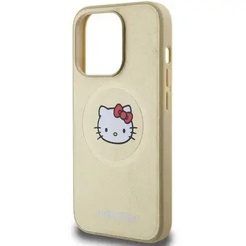Husa Hello Kitty Leather Kitty Head MagSafe case for iPhone 15 Pro - gold