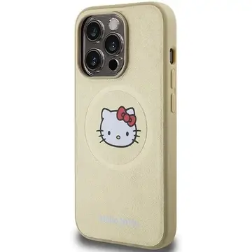 Husa Hello Kitty Leather Kitty Head MagSafe case for iPhone 15 Pro Max - gold