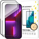 WZK Folie de protectie Ecran WZK pentru Apple iPhone 15 Pro, Sticla Securizata, Full Glue, Set 2 bucati, Case Friendly, Neagra