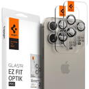 SPIGEN Folie de protectie Camera spate Spigen EZ FIT pentru Apple iPhone 15 Pro Max / 15 Pro, Sticla Securizata, Full Glue, Set 2 bucati, Gri AGL07163