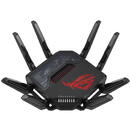 Asus Router Gaming Wireless ROG Rapture GT-BE98, Wi-Fi 7, Quad-Band, Quad-Core 2.6GHz CPU, 256MB/2GB Flash/RAM, 10G dual-port, 2.5G quad-port, AiProtection Pro, RangeBoost Plus, AiRadar TX, VPN Fusion, multiple SSIDs, Beamforming, RGB, AiMesh, Negru