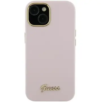 Husa Guess silicon Script Metal Logo & Frame pentru iPhone 15 Pro Max – roz