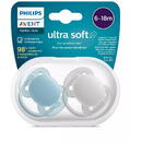 Philips-Avent Set 2 suzete Philips-Avent SCF091/17, ultra soft 6-18 luni, Ortodontice, fara BPA, Gri/Albastra