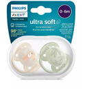 Philips-Avent Set 2 suzete Philips-Avent SCF091/07, ultra soft 0-6 luni, Ortodontice, fara BPA, Frunze/Papagal