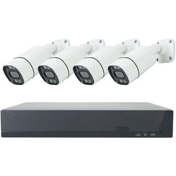 Camera de supraveghere Kit supraveghere video PNI House IPMAX POE 8, NVR cu 4 porturi POE si 4 camere cu IP 8MP, IP66