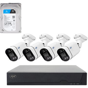 Camera de supraveghere Kit supraveghere video POE PNI House IPMAX POE 5, NVR cu 4 porturi POE, 4 camere cu IP 5MP, HDD 1TB inclus